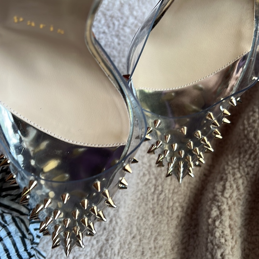 Christian Louboutin, studded clear pointy toe heels. Sz. 38.5 - Picture 8 of 12